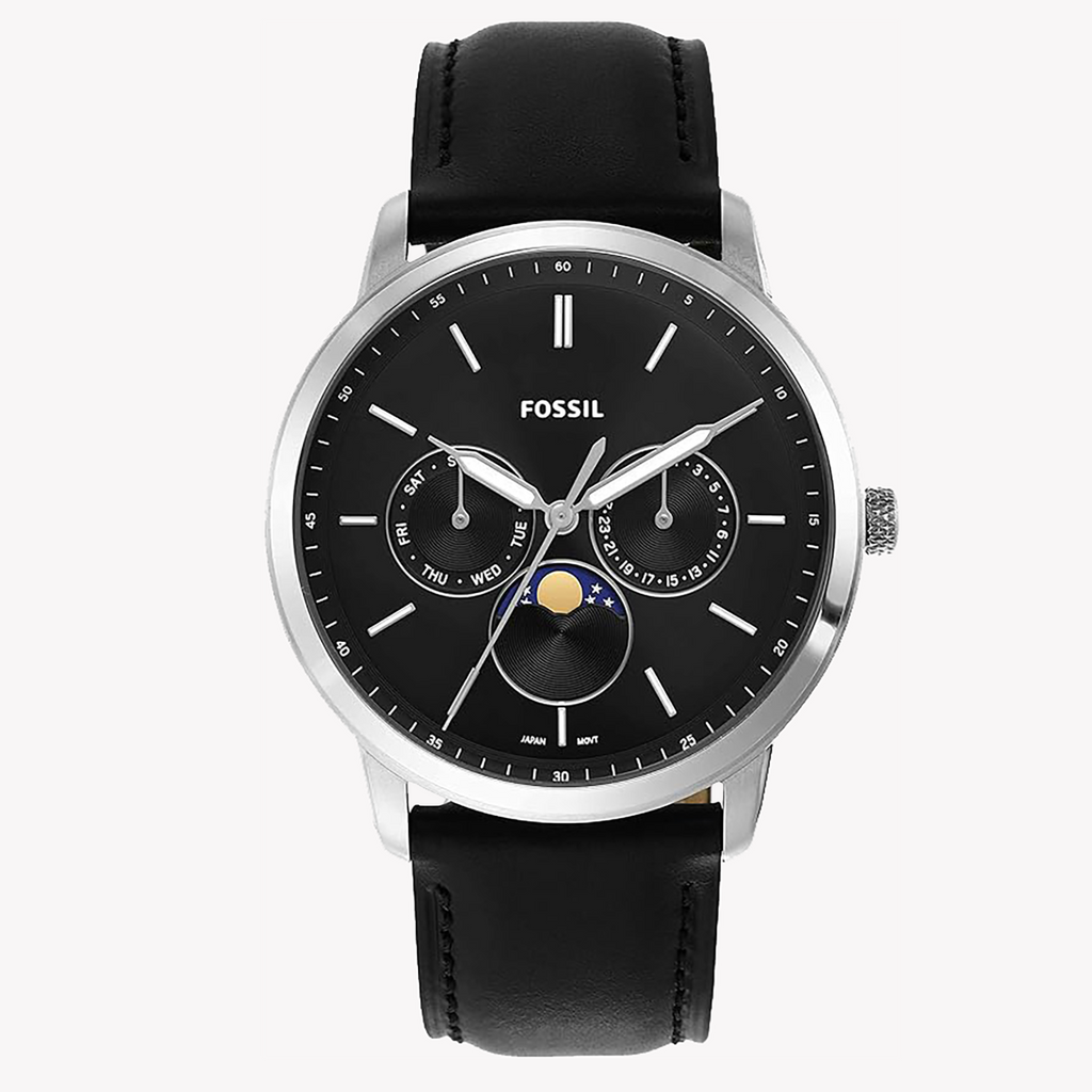 Fossil Neutra Minimalist Moonphase Black Dial Black Leather Strap Watch for Men - FS5904 Buy Now By Fossil