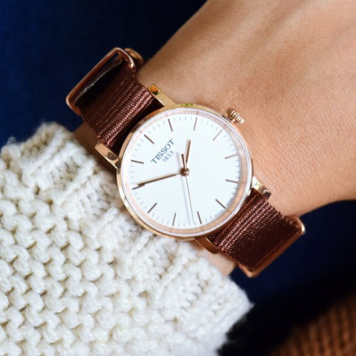 Tissot Everytime Desire White Dial Maroon NATO Strap Watch for Women - T109.210.37.031.00 Buy Now By Tissot