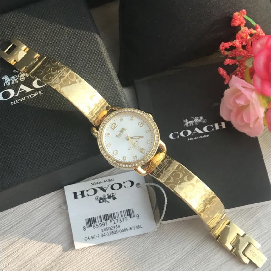 Coach Delancey Diamonds Silver Dial Gold Steel Strap Watch for Women - 14502354 Buy Now By Coach