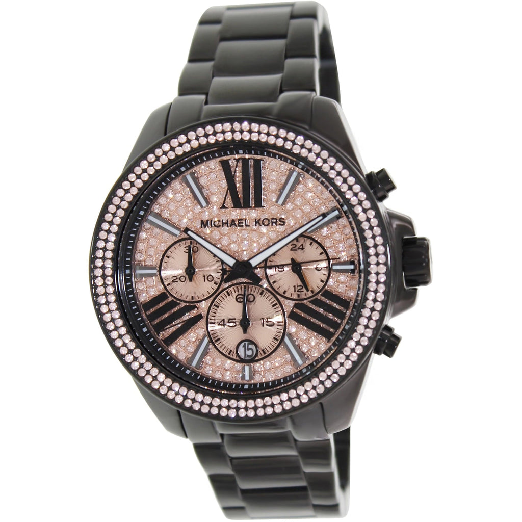 Michael Kors Wren Chronograph Gold Diamonds Dial Black Steel Strap Watch for Women - MK5879 Buy Now By Michael Kors