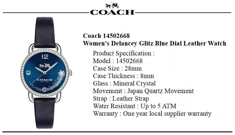 Coach Delancey Navy Blue Dial Blue Leather Strap Watch for Women - 14502668 Buy Now By Coach