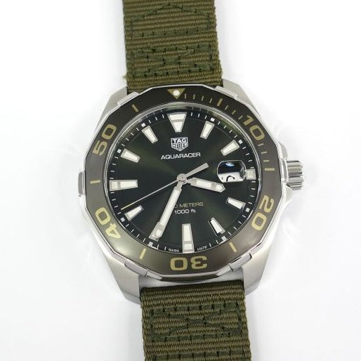 Tag Heuer Aquaracer Black Dial Khakhi Green NATO Strap Watch for Men - WAY101E.FC8222 Buy Now By Tag Heuer