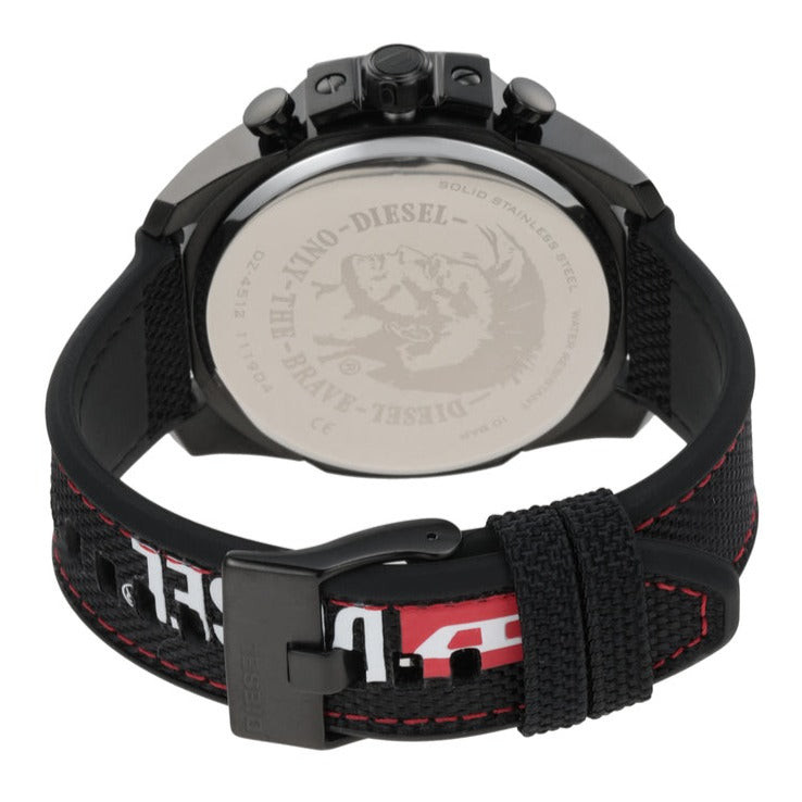 Diesel Mega Chief Chronograph Silver Dial Black Leather Strap Watch For Men - DZ4512 Buy Now By Diesel