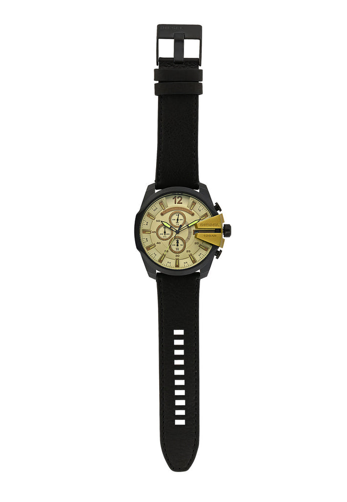Diesel Mega Chief Chronograph Gold Dial Black Steel Strap Watch For Men - DZ4485 Buy Now By Diesel