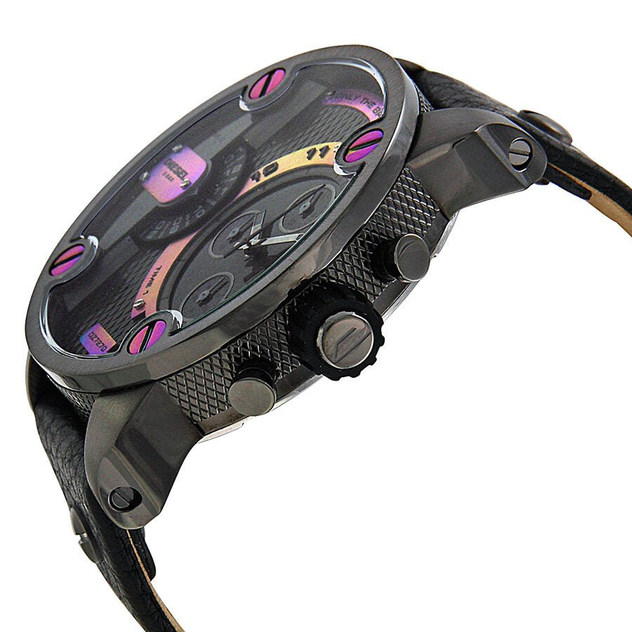 Diesel Badass Chronograph Anthracite Dial Black Leather Strap Watch For Men - DZ7270 Buy Now By Diesel