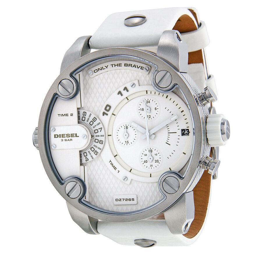 Diesel Badass Chronograph White Dial White Leather Strap Watch For Men - DZ7265 Buy Now By Diesel