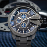 Diesel Mega Chief Chronograph Blue Dial Black Steel Strap Watch For Men - DZ4329 Buy Now By Diesel