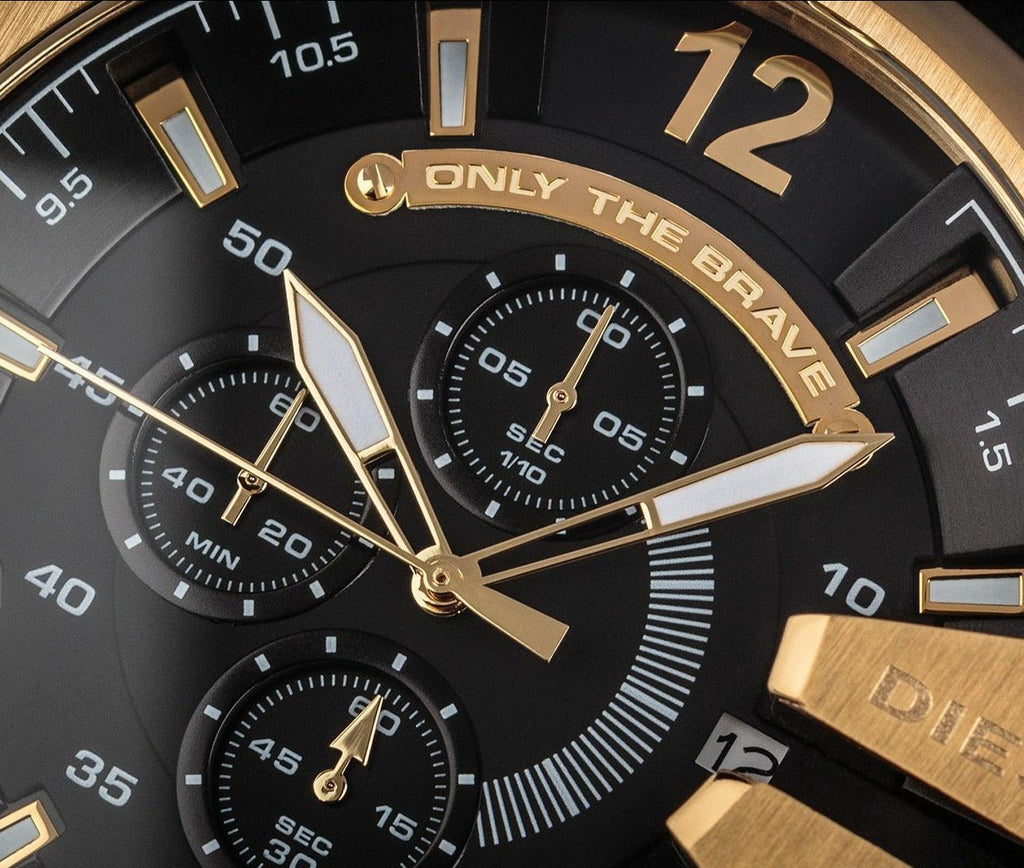 Diesel Mega Chief Chronograph Black Dial Black Leather Strap Watch For Men - DZ4344 Buy Now By Diesel