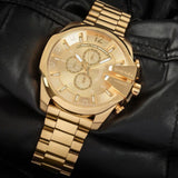 Diesel Mega Chief Chronograph Gold Dial Gold Steel Strap Watch For Men - DZ4360 Buy Now By Diesel