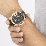 Diesel Mega Chief Chronograph Black Dial Black Leather Strap Watch For Men - DZ4344 Buy Now By Diesel