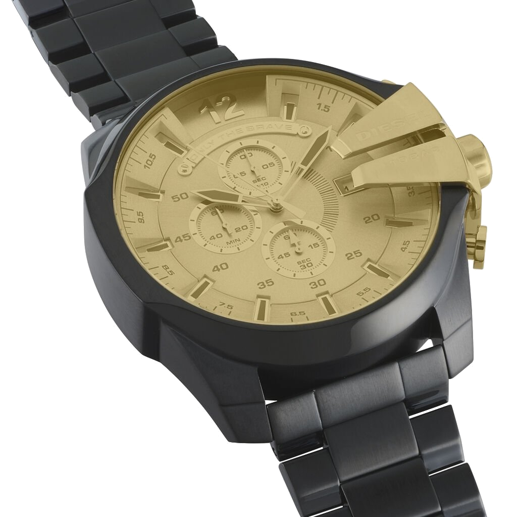Diesel Mega Chief Chronograph Gold Dial Black Steel Strap Watch For Men - DZ4485 Buy Now By Diesel