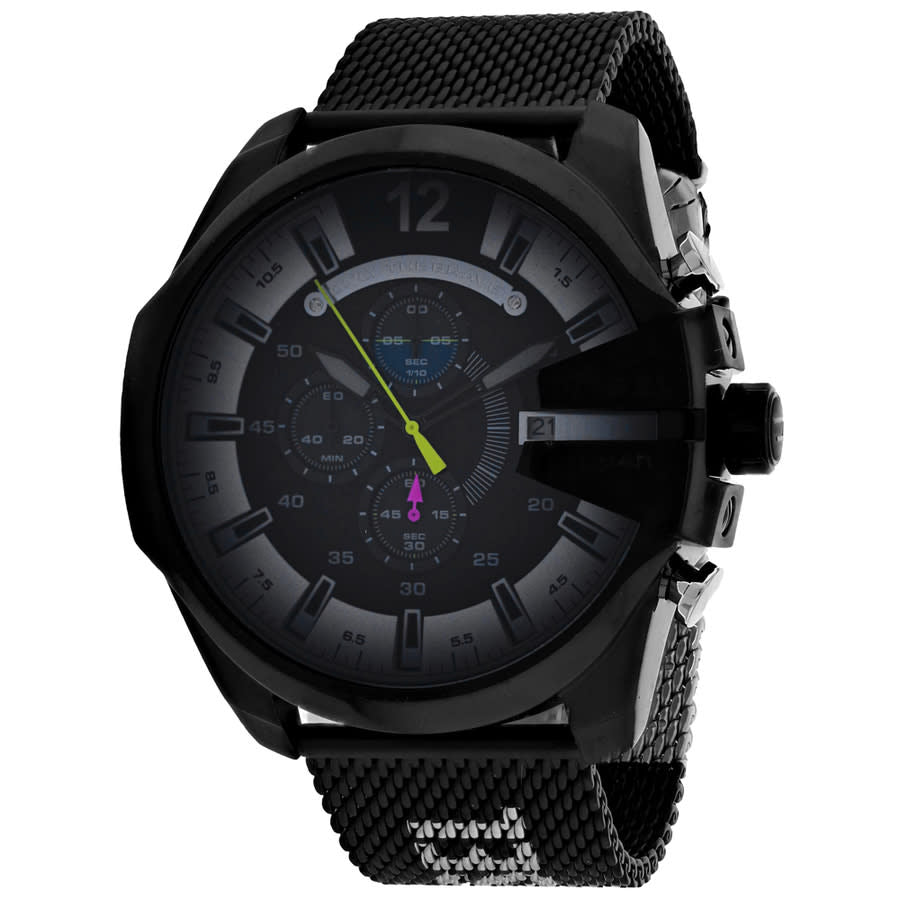 Diesel Mega Chief Chronograph Black Dial Black Mesh Bracelet Watch For Men - DZ4514 Buy Now By Diesel