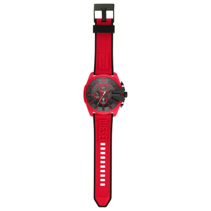 Diesel Mega Chief Chronograph Black Dial Red Rubber Strap Watch For Men - DZ4526 Buy Now By Diesel