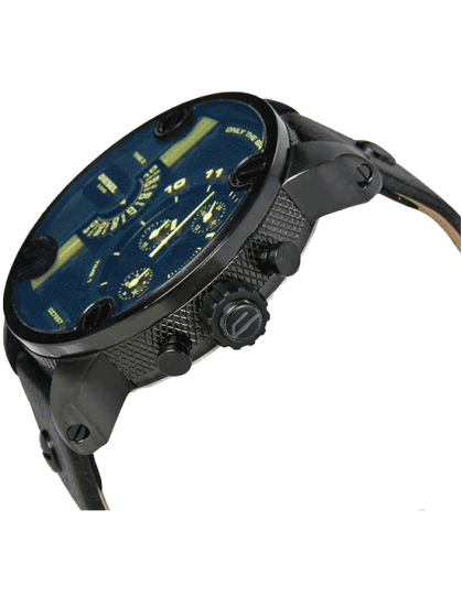 Diesel Little Daddy Blue Dial Black Leather Strap Watch For Men - DZ7257 Buy Now By Diesel