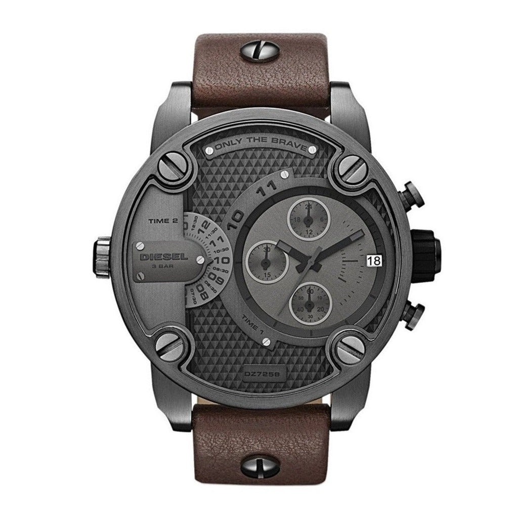 Diesel Little Daddy SBA Small Sized Grey Dial Brown Leather Strap Watch For Men - DZ7258 Buy Now By Diesel