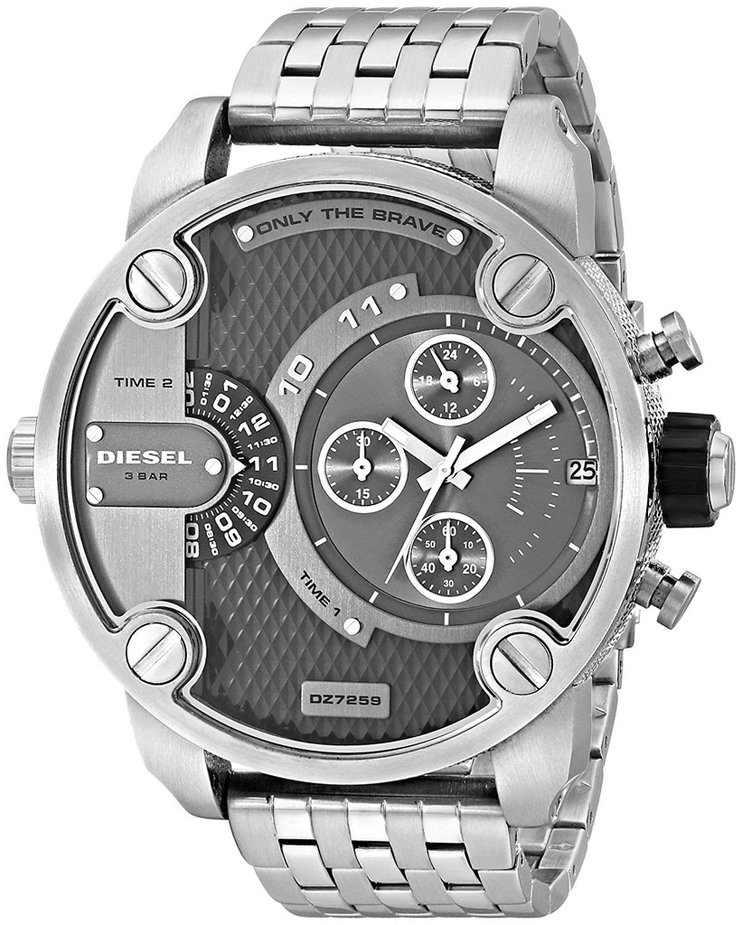 Diesel Little Daddy Chronograph Black Dial Silver Steel Strap Watch For Men - DZ7259 Buy Now By Diesel