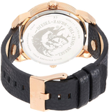 Diesel Mini Daddy Dual Time Black & Gold Dial Black Leather Strap Watch For Men - DZ7317 Buy Now By Diesel