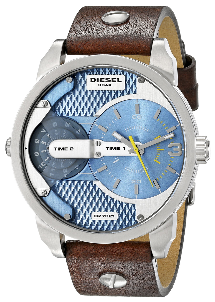 Diesel Mini Daddy LIght Blue Dial Brown Leather Strap Watch For Men - DZ7321 Buy Now By Diesel