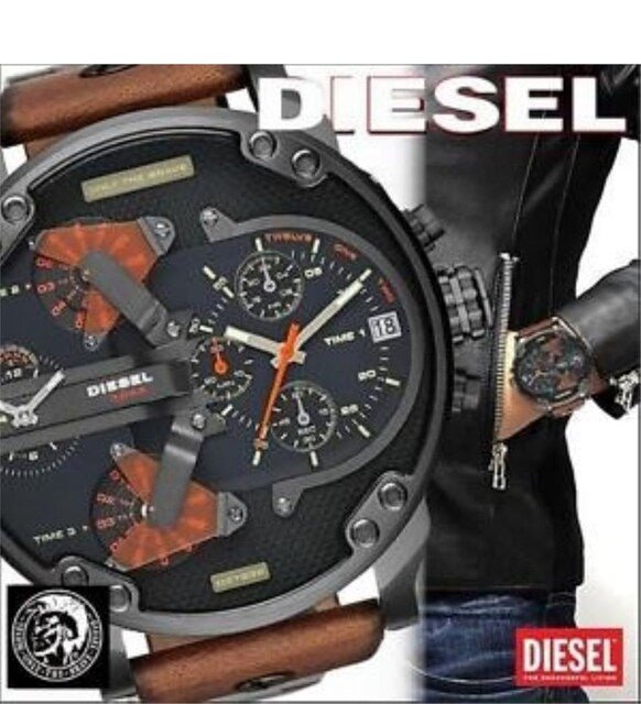 Diesel Mr Daddy 2.0 Chronograph Black Dial Brown Leather Strap Watch For Men - DZ7332 Buy Now By Diesel
