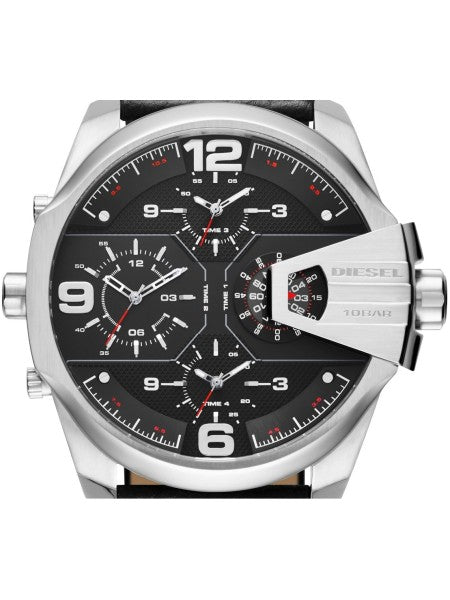 Diesel Uber Chief Oversized 4 Time Black Dial Leather Strap Watch For Men - DZ7376 Buy Now By Diesel
