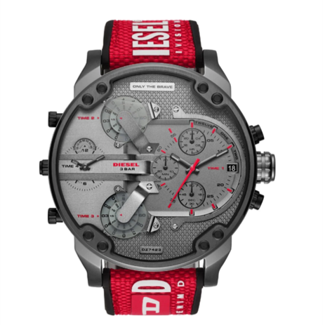 Diesel Mr Daddy 2.0 Chronograph Grey Dial Red Rubber Strap Watch For Men - DZ7423 Buy Now By Diesel