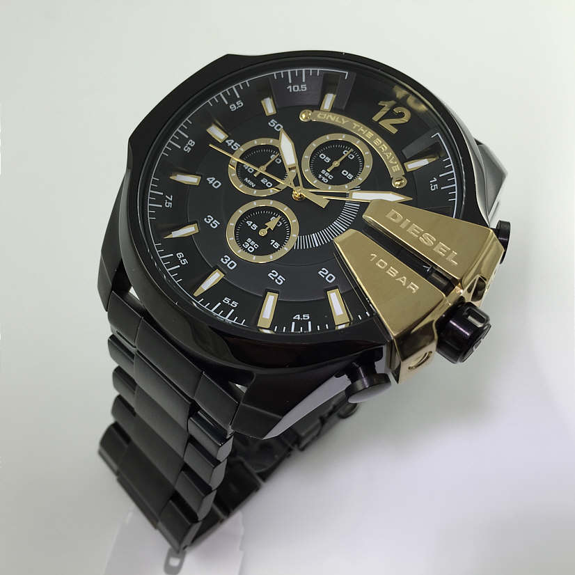 Diesel Mega Chief Chronograph Black Dial Black Steel Strap Watch For Men - DZ4338 Buy Now By Diesel