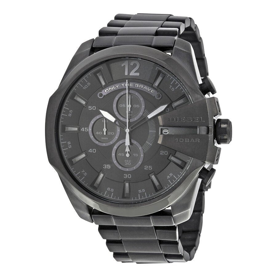 Diesel Mega Chief Chronograph Black Dial Black Steel Strap Watch For Men - DZ4355 Buy Now By Diesel