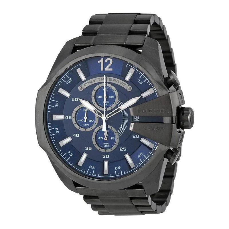 Diesel Mega Chief Chronograph Blue Dial Black Steel Strap Watch For Men - DZ4329 Buy Now By Diesel