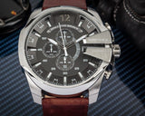 Diesel Mega Chief Chronograph Black Dial Brown Leather Strap Watch For Men - DZ4290 Buy Now By Diesel
