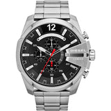 Diesel Mega Chief Chronograph Black Dial Silver Steel Strap Watch For Men - DZ4308 Buy Now By Diesel