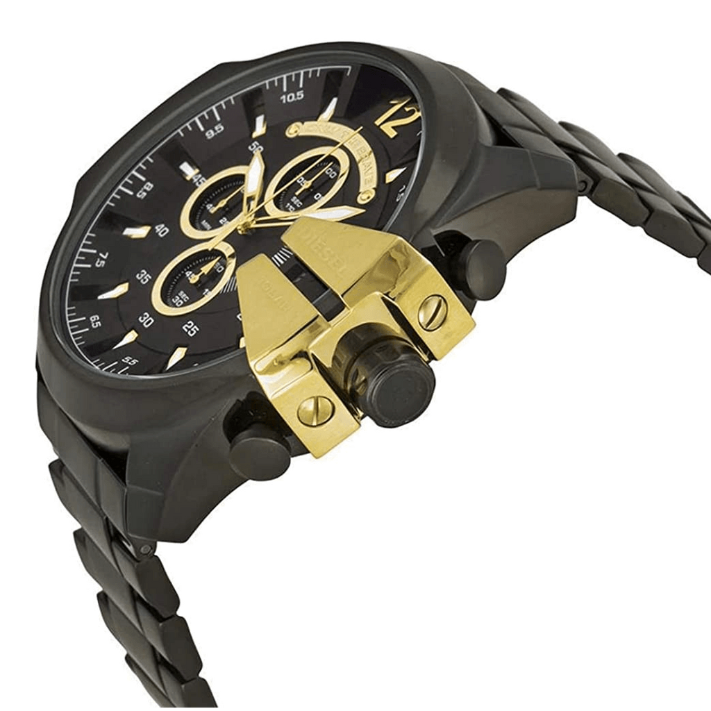 Diesel Mega Chief Chronograph Black Dial Black Steel Strap Watch For Men - DZ4338 Buy Now By Diesel