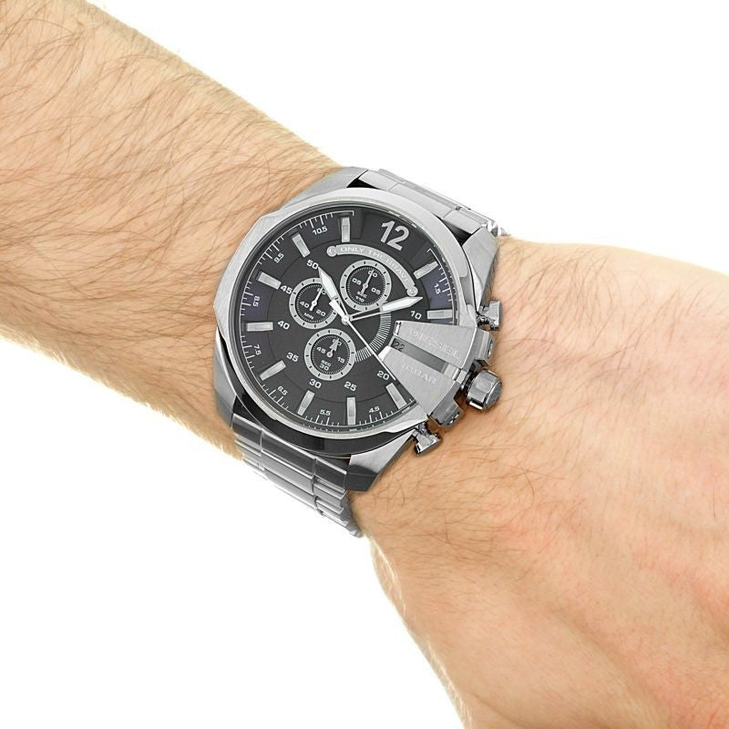 Diesel Mega Chief Chronograph Blue Dial Silver Steel Strap Watch For Men - DZ4417 Buy Now By Diesel