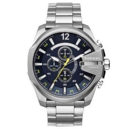 Diesel Mega Chief Chronograph Blue Dial Silver Steel Strap Watch For Men - DZ4465 Buy Now By Diesel
