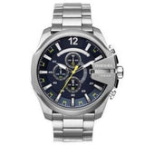 Diesel Mega Chief Chronograph Blue Dial Silver Steel Strap Watch For Men - DZ4465 Buy Now By Diesel