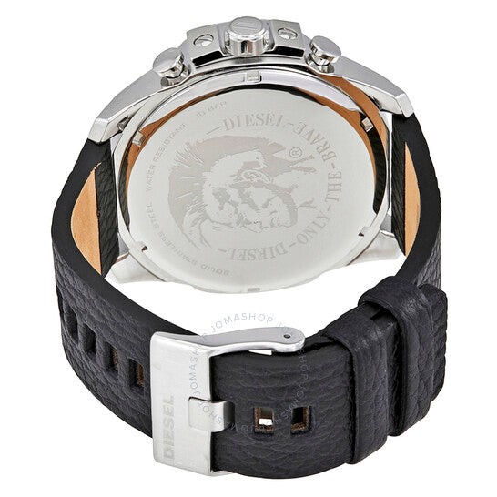 Diesel Mega Chief Chronograph Blue Dial Black Leather Strap Watch For Men - DZ4423 Buy Now By Diesel
