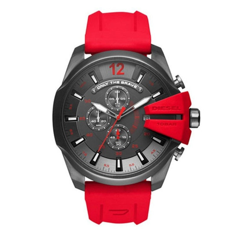 Diesel Mega Chief Chronograph Black Dial Red Silicone Strap Watch For Men - DZ4427 Buy Now By Diesel