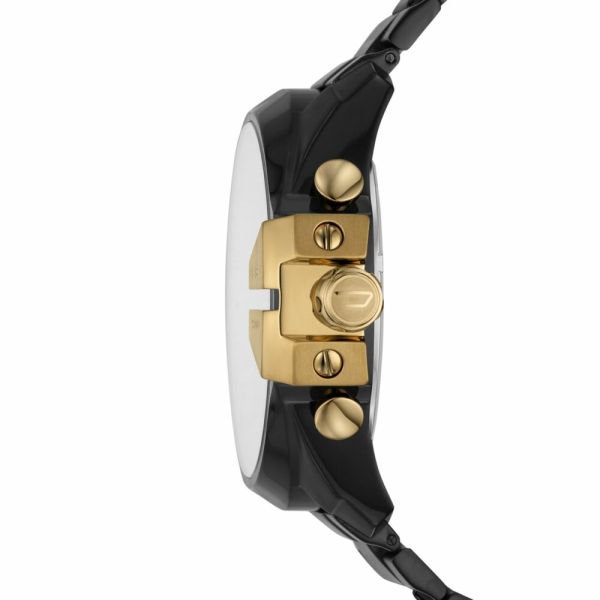 Diesel Mega Chief Chronograph Gold Dial Black Steel Strap Watch For Men - DZ4485 Buy Now By Diesel