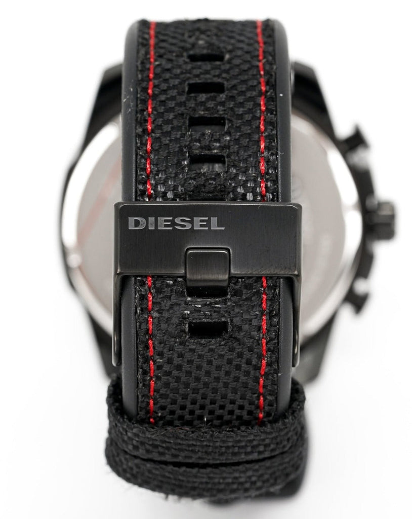 Diesel Mega Chief Chronograph Silver Dial Black Leather Strap Watch For Men - DZ4512 Buy Now By Diesel