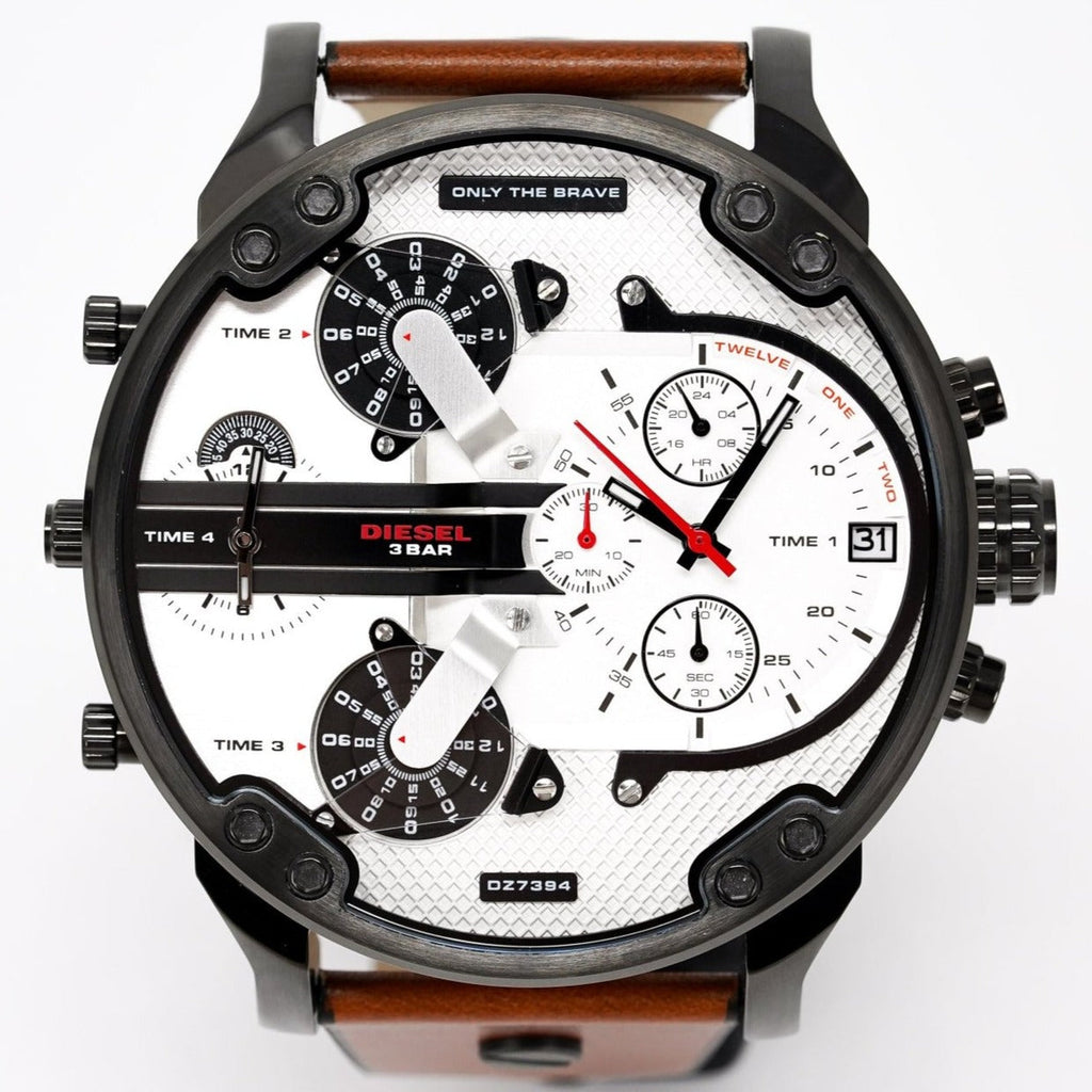 Diesel Mr. Daddy 2.0 Chronograph Silver Dial Brown Leather Strap Watch For Men - DZ7394 Buy Now By Diesel