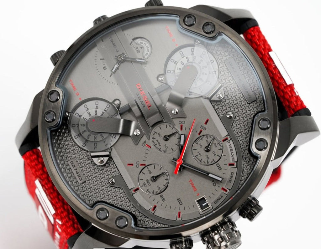 Diesel Mr Daddy 2.0 Chronograph Grey Dial Red Rubber Strap Watch For Men - DZ7423 Buy Now By Diesel