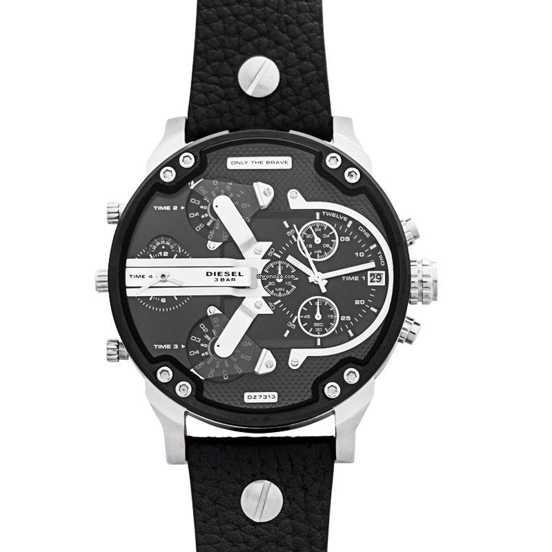 Diesel Mr Daddy Chronograph Black Dial Black Leather Strap Watch For Men - DZ7313 Buy Now By Diesel