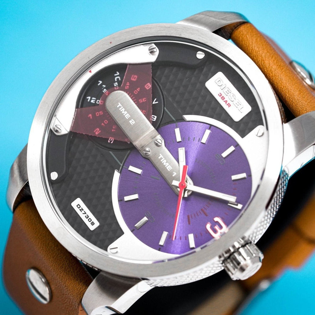 Diesel Mini Daddy Blue & Black Dial Brown Leather Strap Watch For Men - DZ7308 Buy Now By Diesel