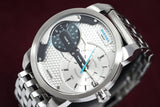 Diesel Mini Daddy Dual Time Silver Dial Stainless Steel Watch For Men - DZ7305 Buy Now By Diesel