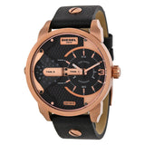 Diesel Mini Daddy Dual Time Black & Gold Dial Black Leather Strap Watch For Men - DZ7317 Buy Now By Diesel