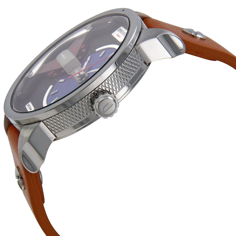 Diesel Mini Daddy Blue & Black Dial Brown Leather Strap Watch For Men - DZ7308 Buy Now By Diesel