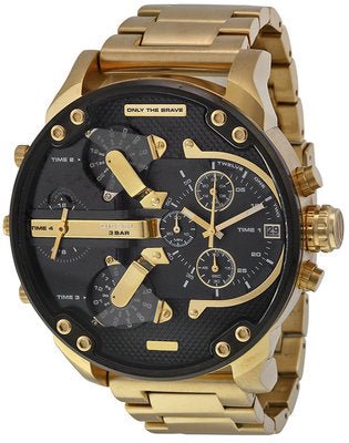 Diesel Mr Daddy 2.0 Chronograph Black Dial Gold Steel Strap Watch For Men - DZ7333 Buy Now By Diesel