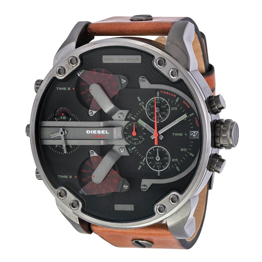 Diesel Mr Daddy 2.0 Chronograph Black Dial Brown Leather Strap Watch For Men - DZ7332 Buy Now By Diesel