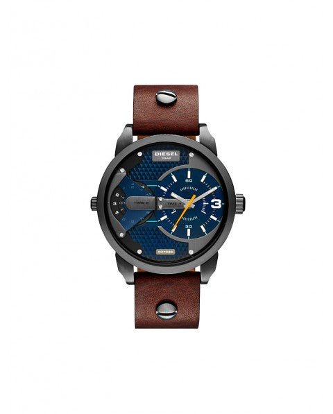 Diesel Mini Daddy Analog Blue Dial Brown Leather Strap Watch For Men - DZ7339 Buy Now By Diesel