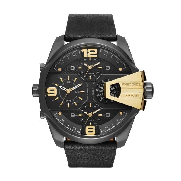 Diesel Uber Chief Two Hand Black Dial Black Leather Strap Watch For Men - DZ7377 Buy Now By Diesel