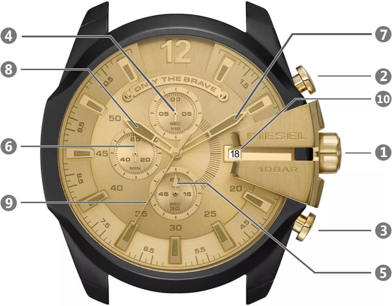 Diesel Mega Chief Chronograph Gold Dial Black Steel Strap Watch For Men - DZ4485 Buy Now By Diesel